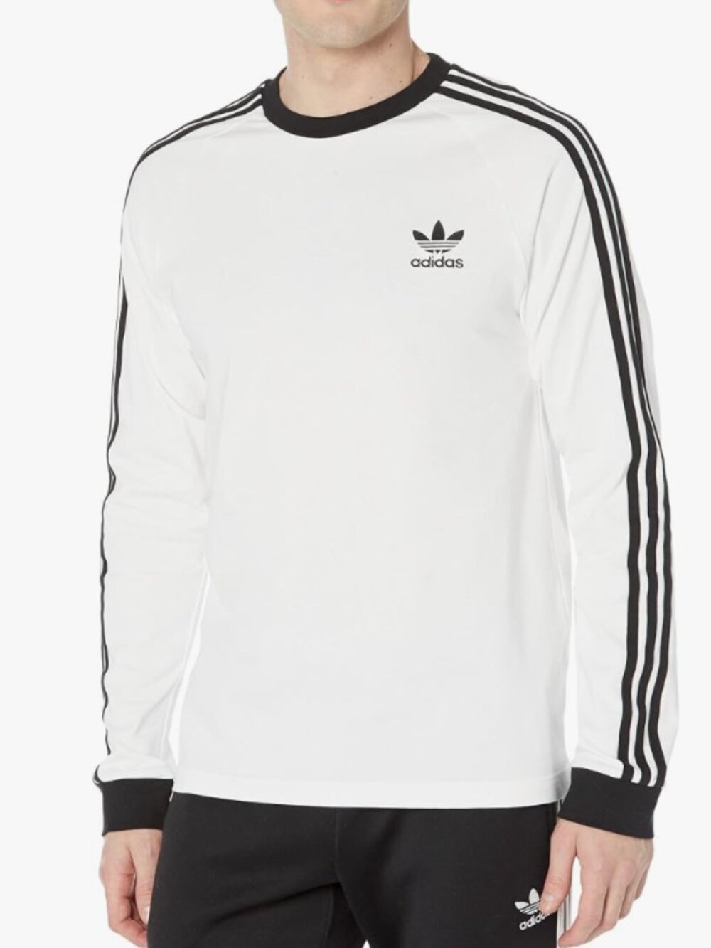 NWOT Men's Adidas White Adicolor Classics 3 Stripes Long Sleeve Tee